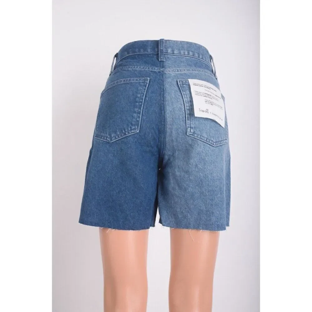 Triarchy Josephine Two Tone Denim Jean Shorts Indigo Small S EU 26 JSXT002 New